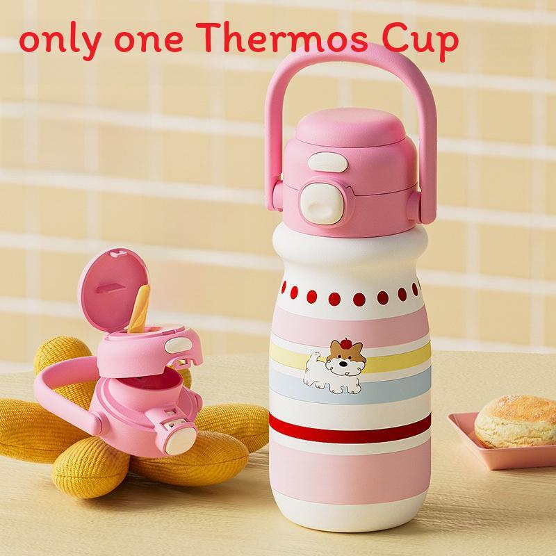 Cartoon Small Puppy Kids Double Drinking Straw Cup With Handle For Travel And School Use