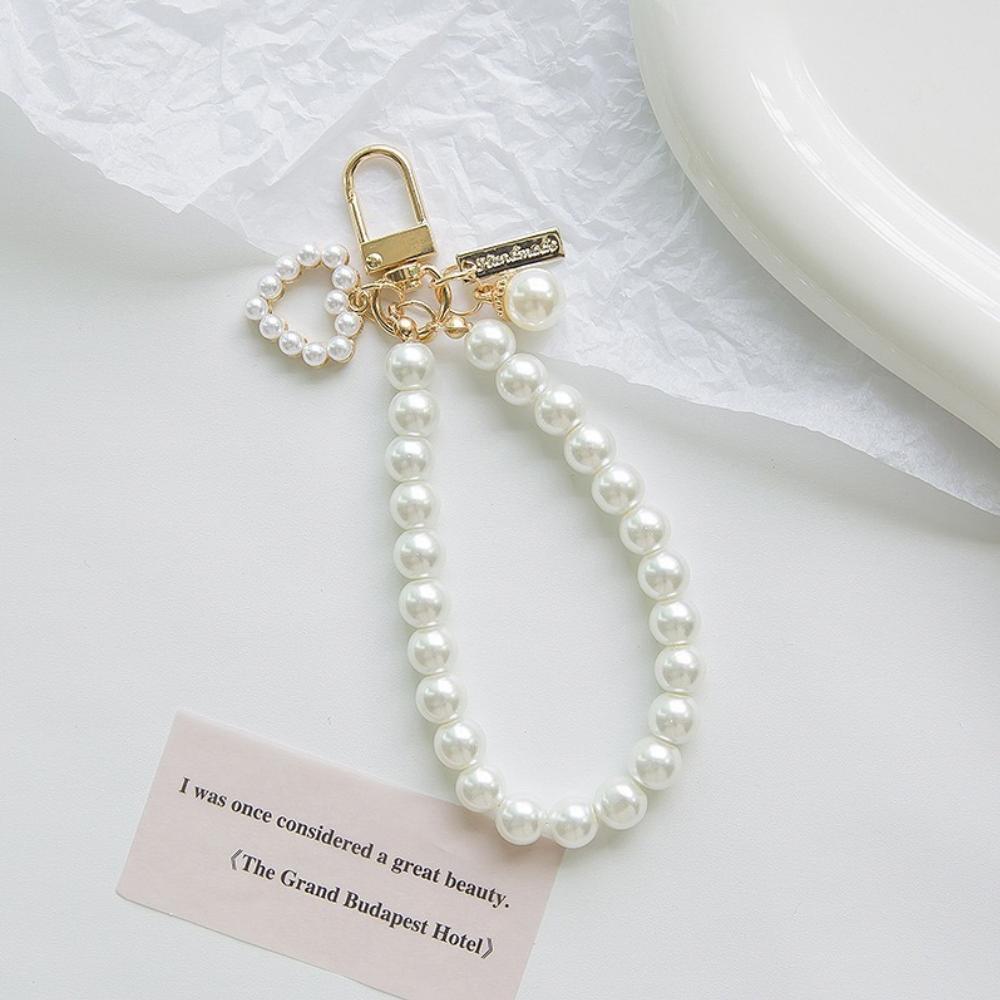 1pc Decorative Simple Imitation Pearl Mobile Phone Wristband with Cute Shell Heart-shaped Bracelet, Key Chain