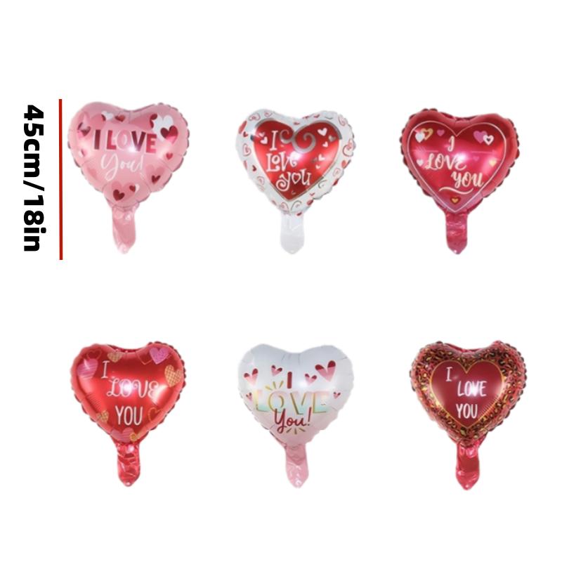 6-Pack of Random Style Valentine's Day Heart Balloons, Heart-Shaped Balloons for Wedding Room Decoration, Wedding Celebration, Valentine's Day Confe