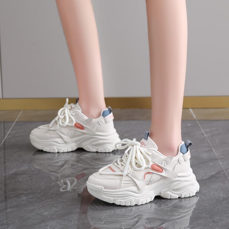 CRLAYDK Chunky Sneakers for Women Dad Platform Leather Lace Up Running Sports Shoes Comfortable Wedge Casual Walking Tennis
