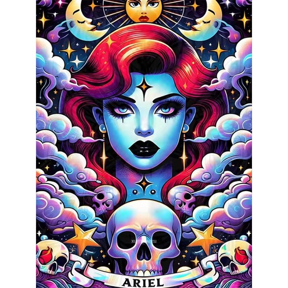 

Disney 5D DIY Diamond Painting Ariel Dark Neon Tarot Style Illustration Full Round Diamond Mosaic Cartoon Dog Embroidery Art Painting Home Decor Round 20x30cm