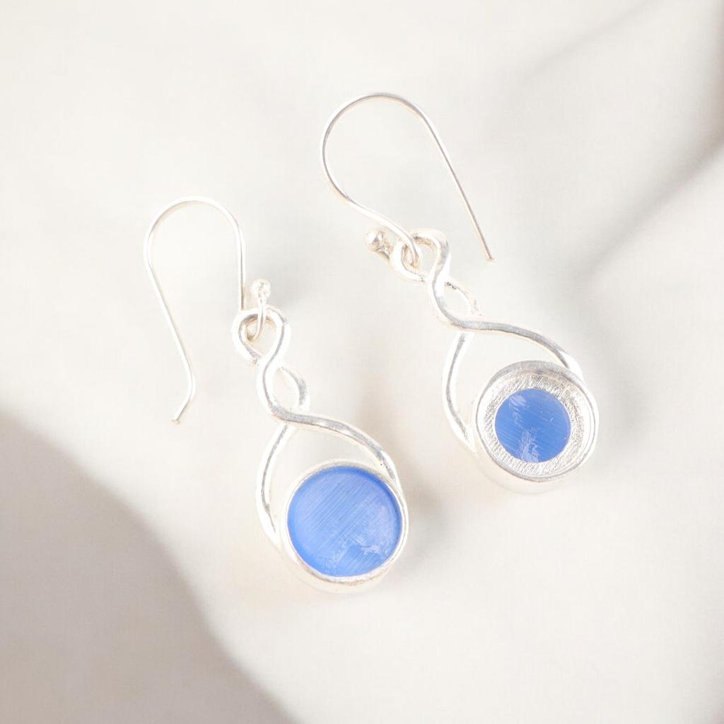 Precious Dark Blue Cat's Eye Gemstone 925 Sterling Silver Women's Earrings 1.68" CE-15-38