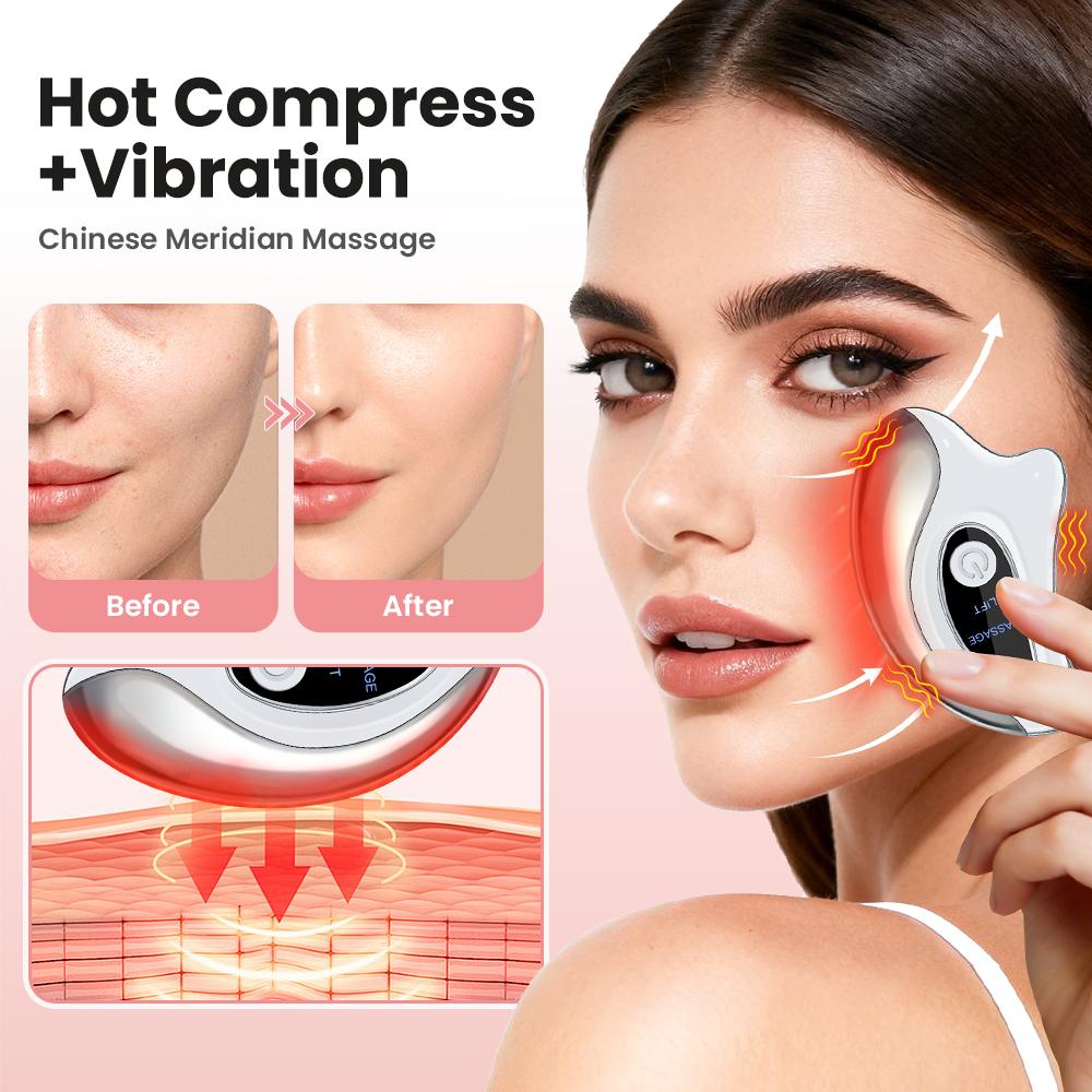Electric Gua Sha Heated Device Red Blue Light Face Vibration Massager Scraping Board for Skin Rejuvenation Face Lifting Machine
