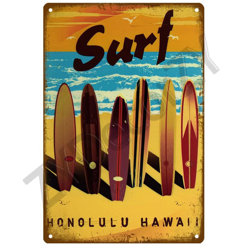 Hawaii Beach Tin Sign Poster Vintage Wall Poster Metal Sign Decorative Wall Plate Kitchen Plaque Metal Vintage Decor Accessories