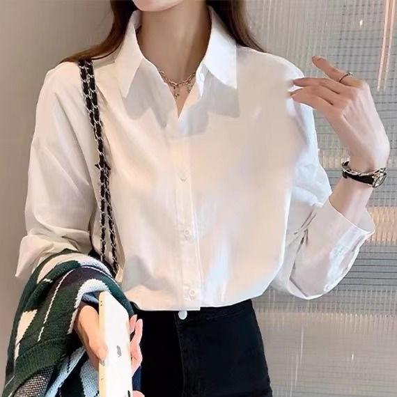 Women's Casual White Shirt: Spring/Autumn Pure Cotton, Loose Fit, High-End Design, Plus Size