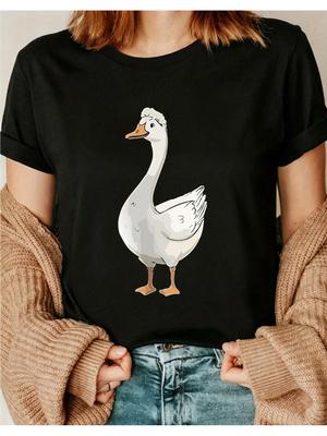 1 Stück WoWomens Sommerkleidung mit Cartoon-Gänse-Design T-Shirt Geeignet für Freizeit- und Landhausstil-Kleidung Elegant W