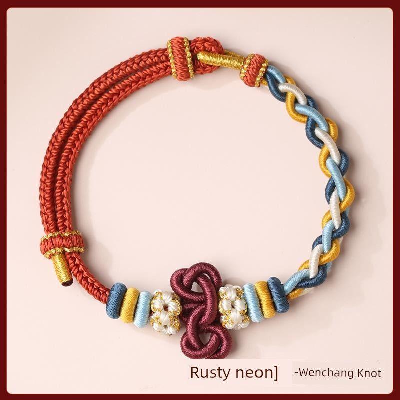 

Посадочный ремешок для переноски Плетеный узел Вэньчан Браслет-победитель Нанизывание бусин Золотой титул Красная веревочка Подразумеваемый подарок Rusty Neon-Wenchang Knot [Blessing of Guanyin]]