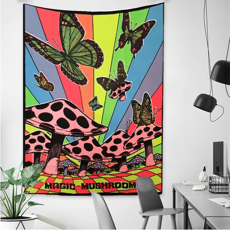 

Психоделічний гобелен із метеликами Хіпі, що висить на стінах, Дешеве мистецтво, Місяць, метелики, Квіткові гобелени, Деко на стелі 100x75cm