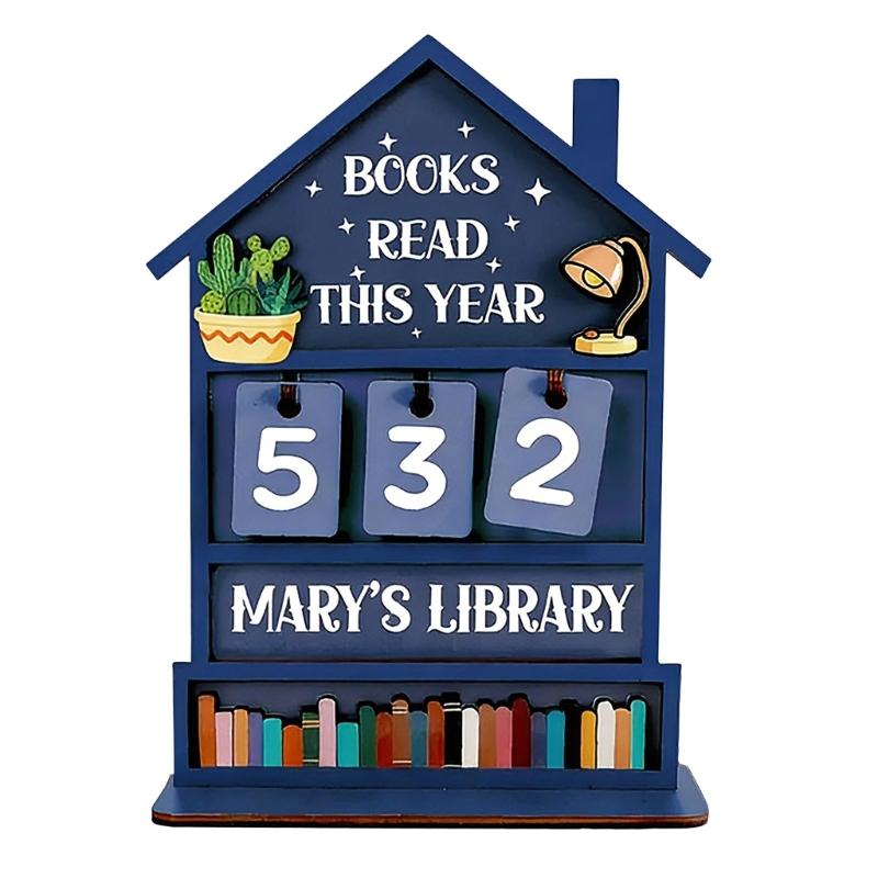 

Wooden Reading Progress Calendar Colorful Design for Bookshelf Display and Annual Record Keeping
