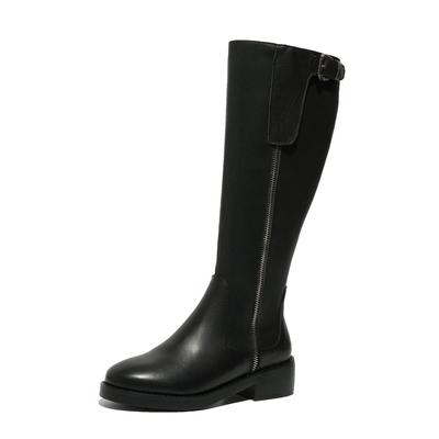 Piele de vacă Pantofi de toamnă de iarnă Tocuri medii Cizme cu platformă cu cataramă pătrată Vârf rotund European Păstrați căldura Fermoar Cizme până la genunchi