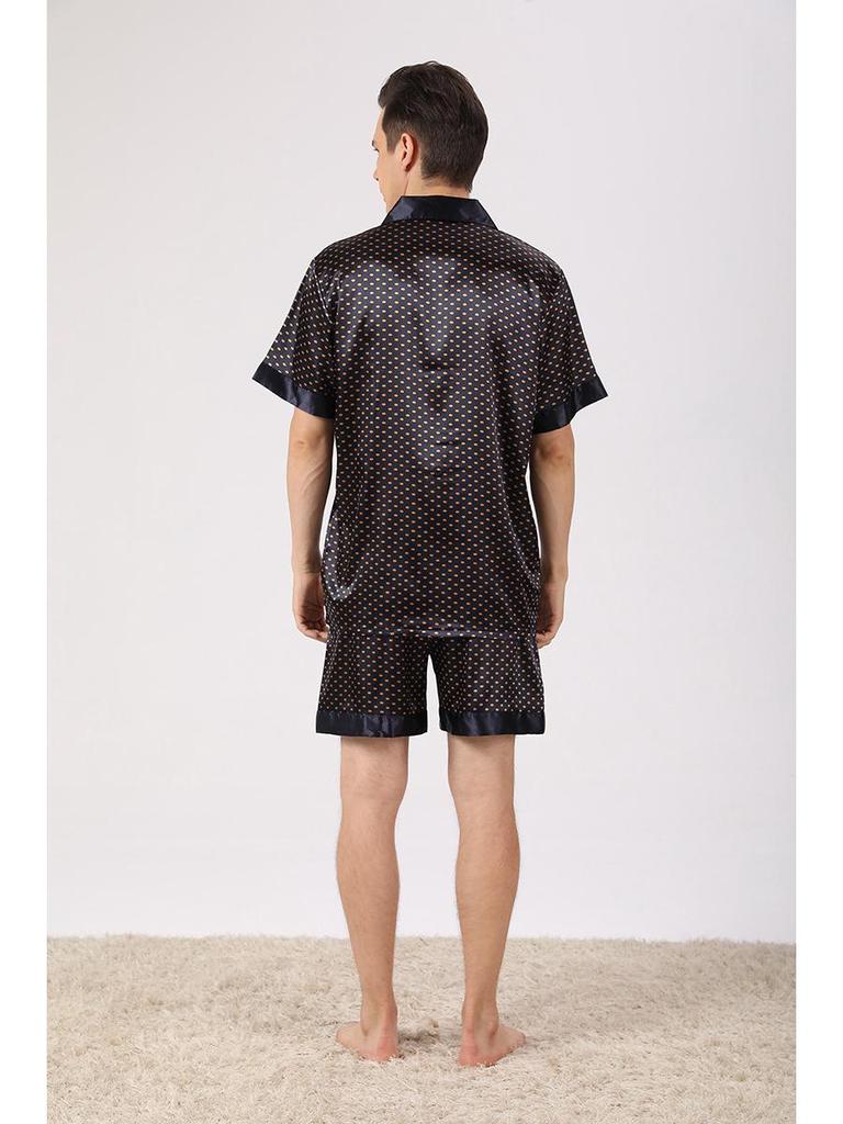 Men's Plus Size Summer Pajama Set: Loose European Fit, Lapel, Solid Color, Short Sleeve & Shorts