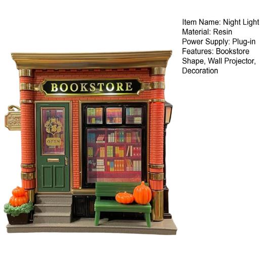 Bookstore Night Light Wall Projector Miniature Book Store LED Lamp