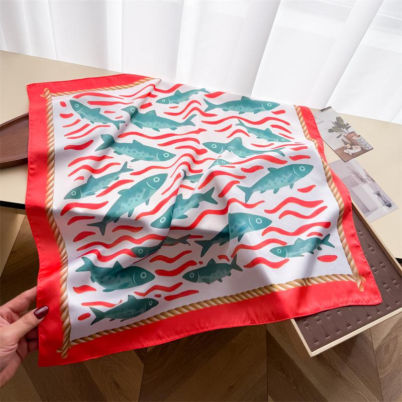 Summer pastoral simulation silk printing silk scarf small square scarf high-end shawl sunscreen neck scarf headscarf scarf