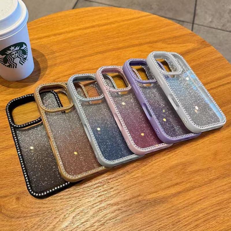 Double-sided Diamond Phone Cover For iPhone 13 14 Plus 15 16 Pro Max Gradient Color Dazzling Case For iPhone 12 11 Hard Cases