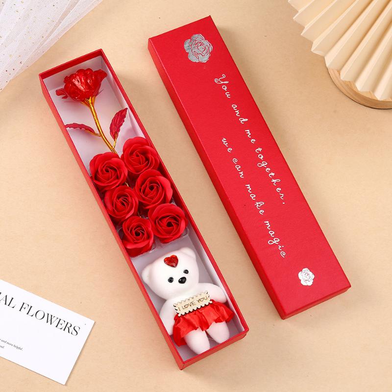 Plush Bear Artificial Flower Gift Box Soap Rose Flowers Creative Romantic Rose Valentines Day Mother Day Gift Wedding Home Decor