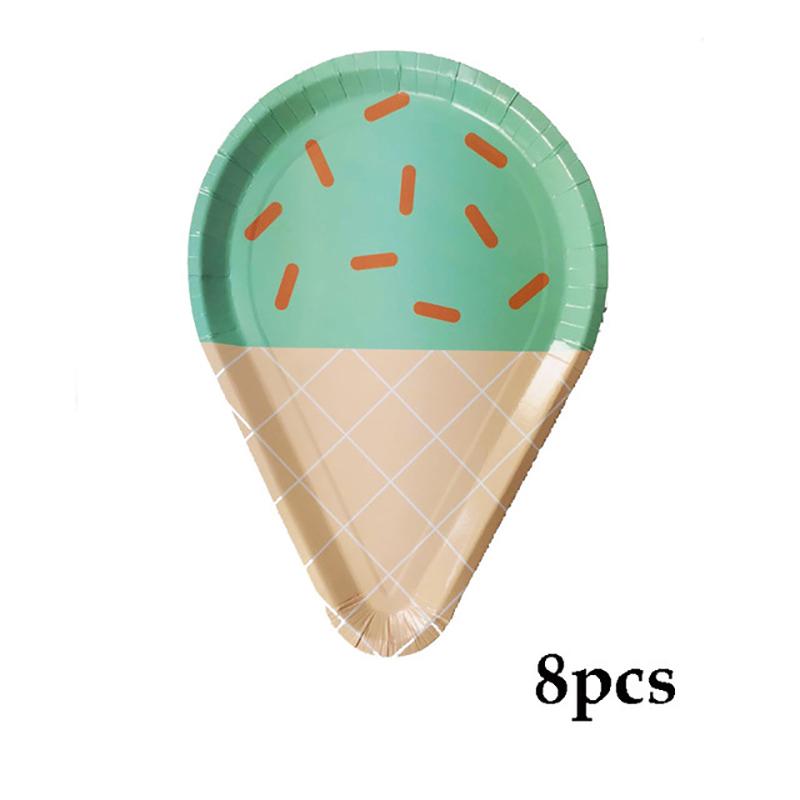 Ice Cream Birthday Party Decoration Kids Toy Baby Shower Disposable Tableware Paper Plates Cups Balloons Flag Party Supplies