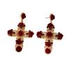 Vintage Elegance: Rose Cross Stud Earrings - Trendy Valentine's Day Fashion for Europe and America