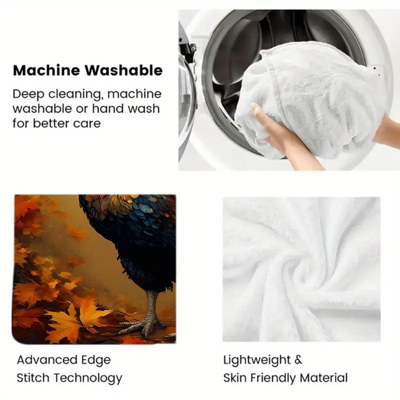 Fallen Leaves and the Rooster 2D Flat Pattern Flannel Blanket High Quality All Seasons Warmth and Comfort Perfect for Christmas Gifts.MMT0918462