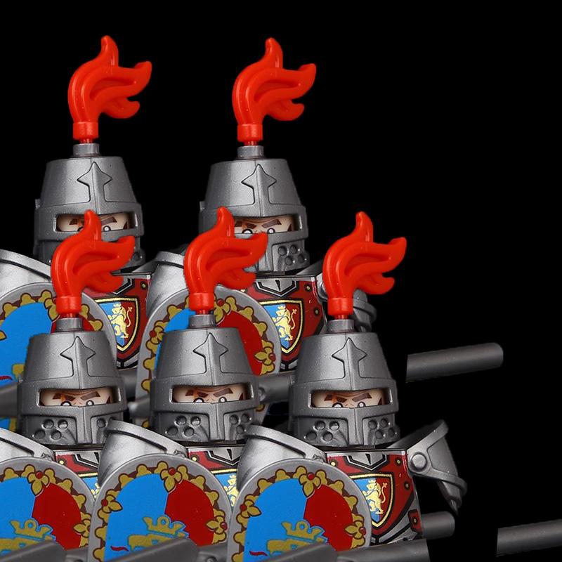 MOC Medieval Knight Castle Figures Building Blocks Weapon Wolf Swordsmen Guard Bow Arrow Shield Flags Warhorse Toys Gifts S002