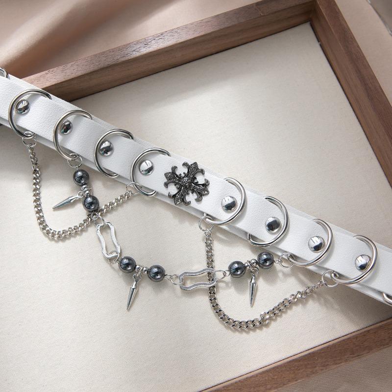 Leather Cross Tassel Collar Fashionable Punk Sweet and Cool Style, Individual Collarbone Chain Trendy and Cool Accessory