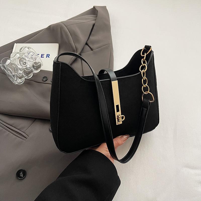 

Chic Vintage-inspired Crescent Bag In Elegant Black Tan And Cream Suede For Everyday Use StyleA