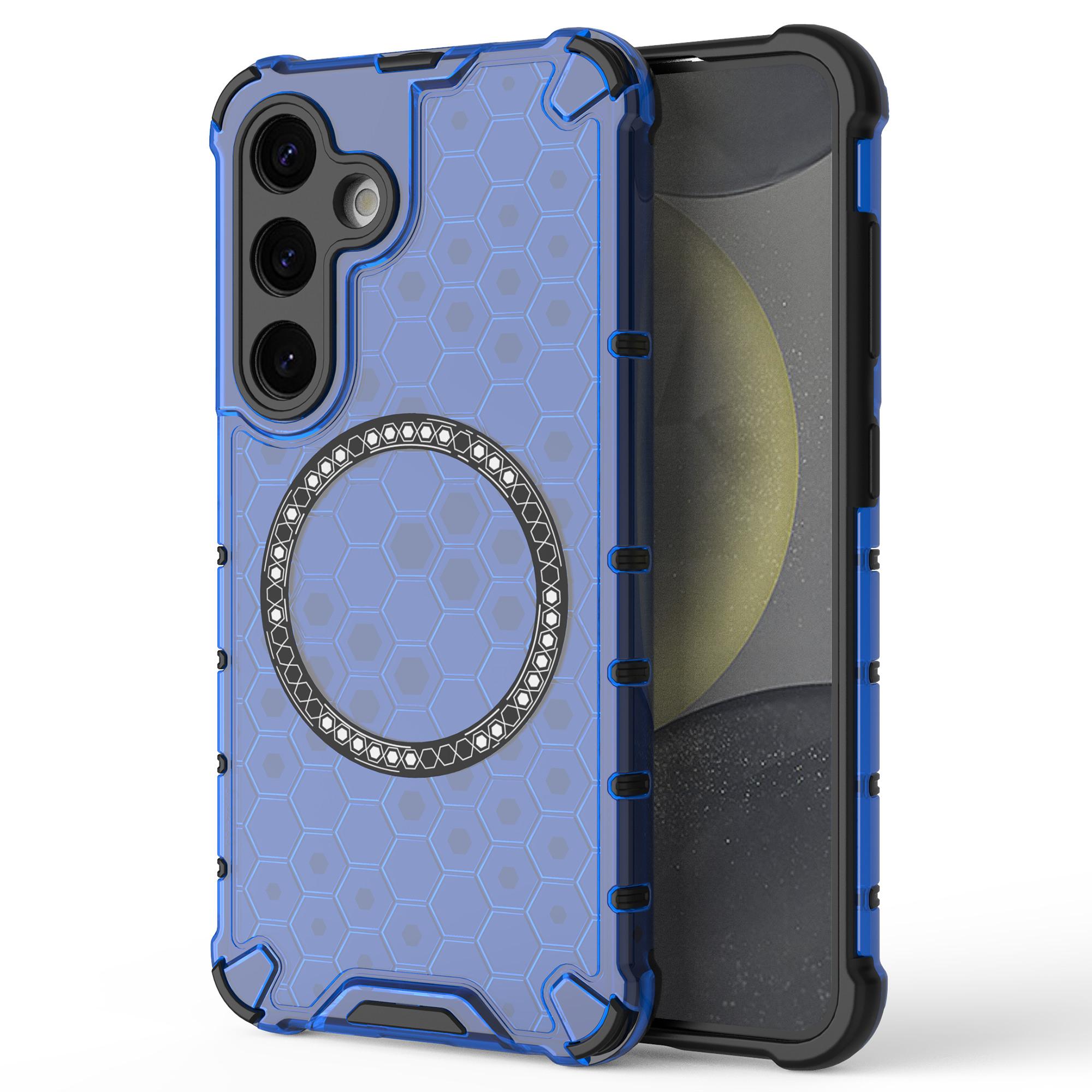 

For Samsung Galaxy S24 Magnetic Case Honeycomb TPU+PC Anti-Drop Phone Cover Blue