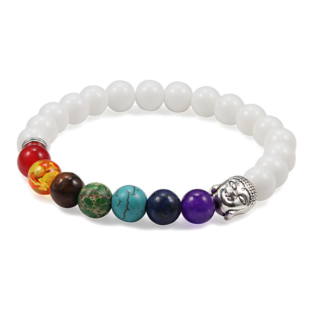European and American Volcanic Stone Beaded Bracelet with Seven-Color Buddha Head
