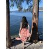 Pink Resort Backless Suspender Dress, Exquisite Fairy Beach Dress for Seaside Photos
