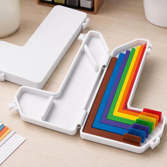 Easy-to-Carry Positioning Kit 7Pcs Paper Crafting Alignment Guides, L-Shaped Ruler Tool with Storage Box, Multi-Size Measuring Guide Scrapbooking Card