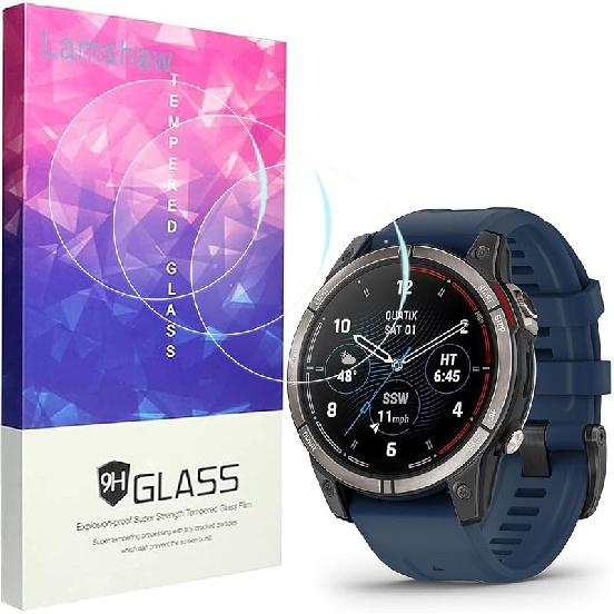 Compatible with Garmin Quatix 7 Series Smartwatch Screen Protector,Lamshaw 9H Tempered Glass Screen Protector Film Compatible with Garmin Quatix 7/7 Quatix 7 Pro