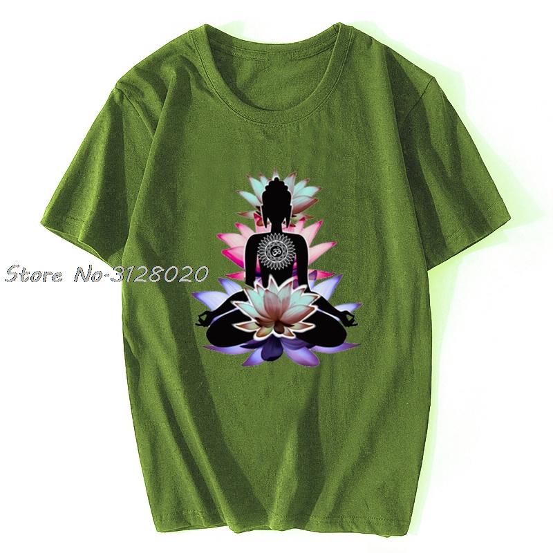 Womens White TShirt Zen Buddha Lotus Flower Spiritual Meditation Yoga Men Cotton TShirt Tees Tops Streetwear Harajuku