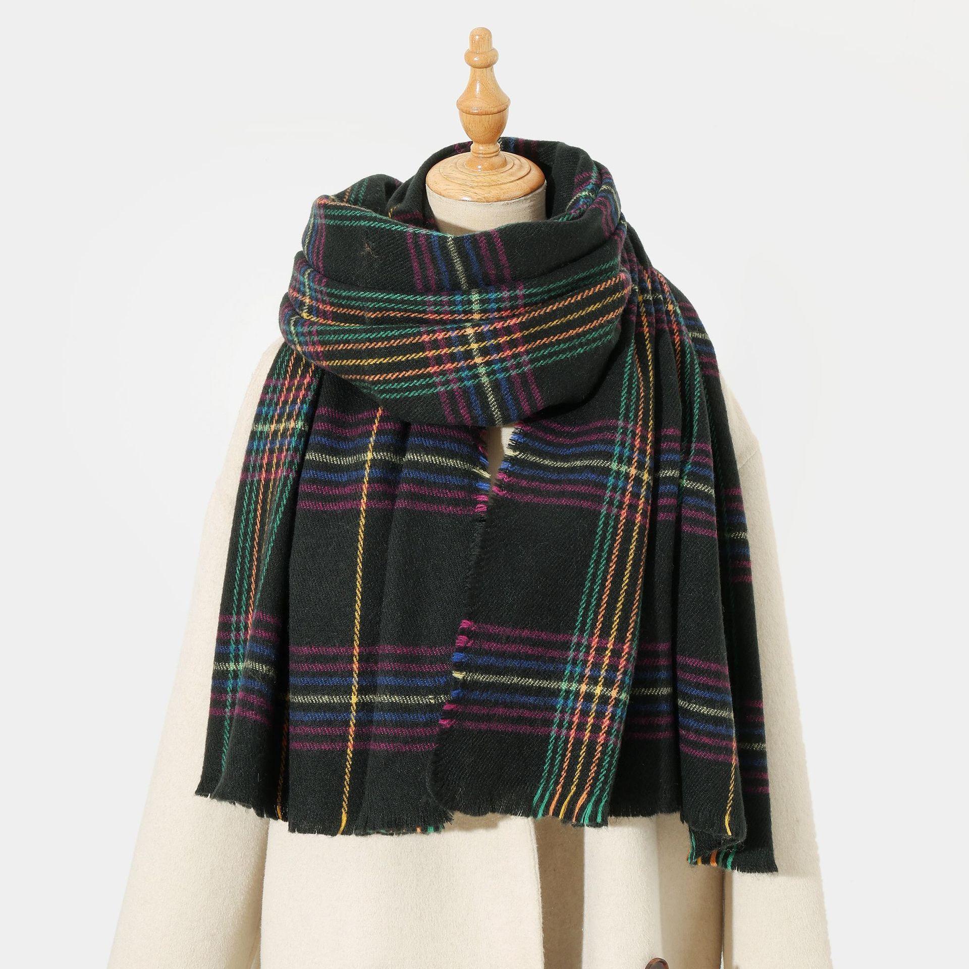 

Зимний универсальный цвет имитация кашемира клетчатый шарф женский дофаминовый продвинутый сенс простой теплый утолщенный клетчатый шарф