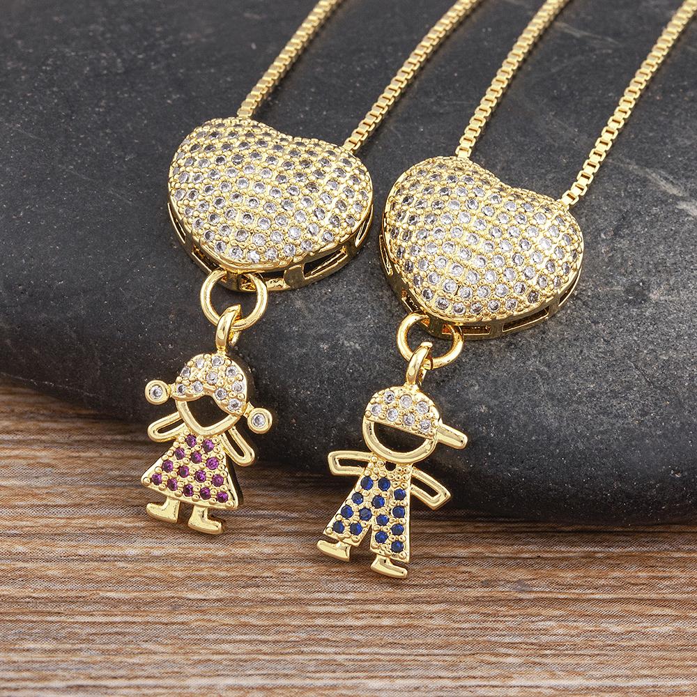 Nidin Luxury Fashion Girls Boys Inlaid Crystal Zircon Pendant Romantic Heart Necklace Exquisite Mother's Day Jewelry Gift