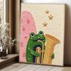 Cute Frog Playing Saxophone Pearl Painting Kit with Frame Sparkling Canvas Art Romantic Bedroom Decor Gift for Adults Creative DIY Wall Art