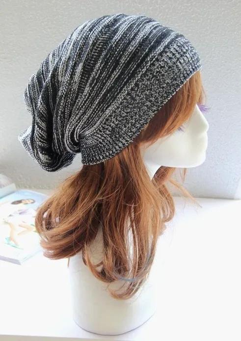 Winter Unisex Mixed Color Cotton Striped Hat High-quality Knit Wool Baggy Beanie Hats Winter Outdoor Windproof Warm Elastic Hat