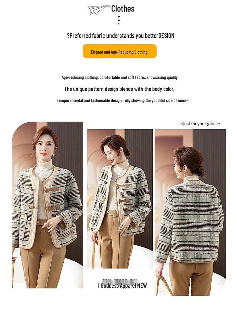 Manteau court en laine élégant pour femme, idéal pour l'automne, le printemps et l'hiver - Style élégant et parfumé pour les femmes d'âge mûr et les personnes âgées