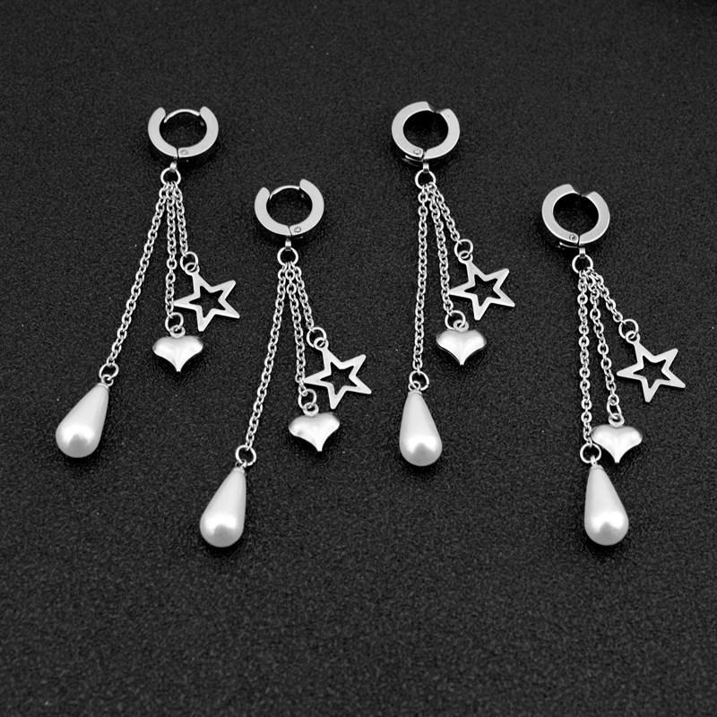 Stainless Steel Earrings Jewelry Love Star Tassel Pearl Earrings Ear Clips for Women Titanium Steel Water Drop Pearl Ear Clips
