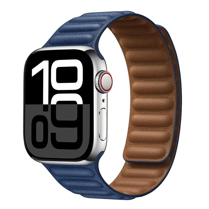 Leather Strap for Apple Watch Band 42mm 46mm 45mm 44mm 40mm Original Magnetic Loop Link Bracelet iWatch Ultar 2 49mm 10 9 8 7 SE