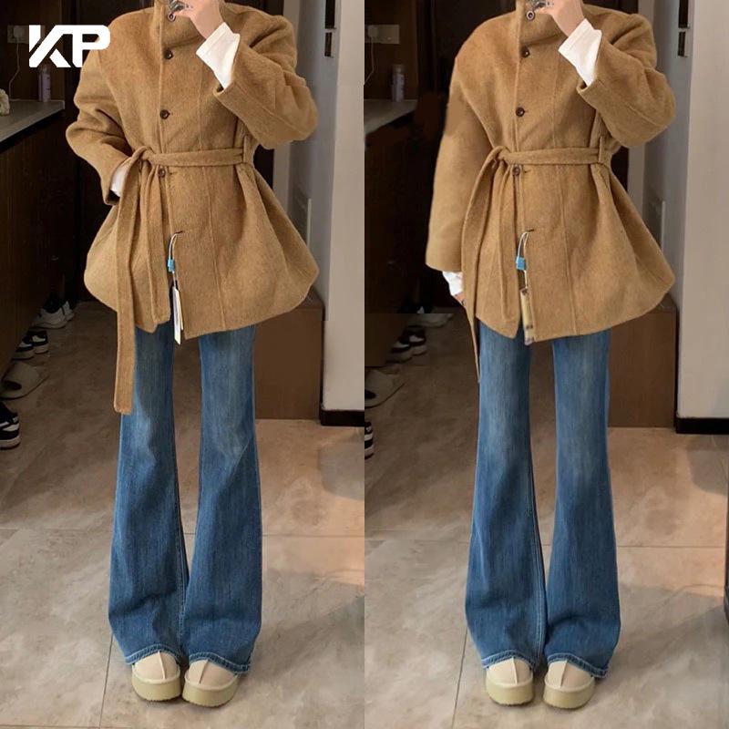 Spicy Girl High-Waist Retro Flare Jeans - Women s 2025 Autumn Elastic Bell Bottom Pants M