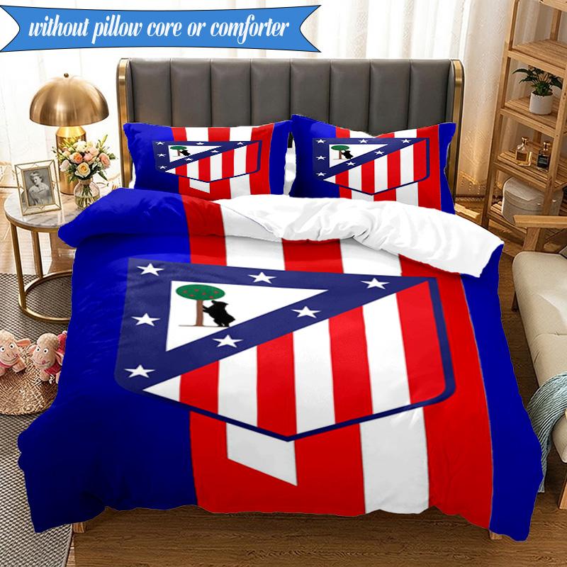 3PCS Atlético De Madrid S.A.D Printed Soft Bedding Set,Including 1pc Duvet Cover And 2pcs Pillowcases Perfect for Bedroom, Dormitory, Fan Gift