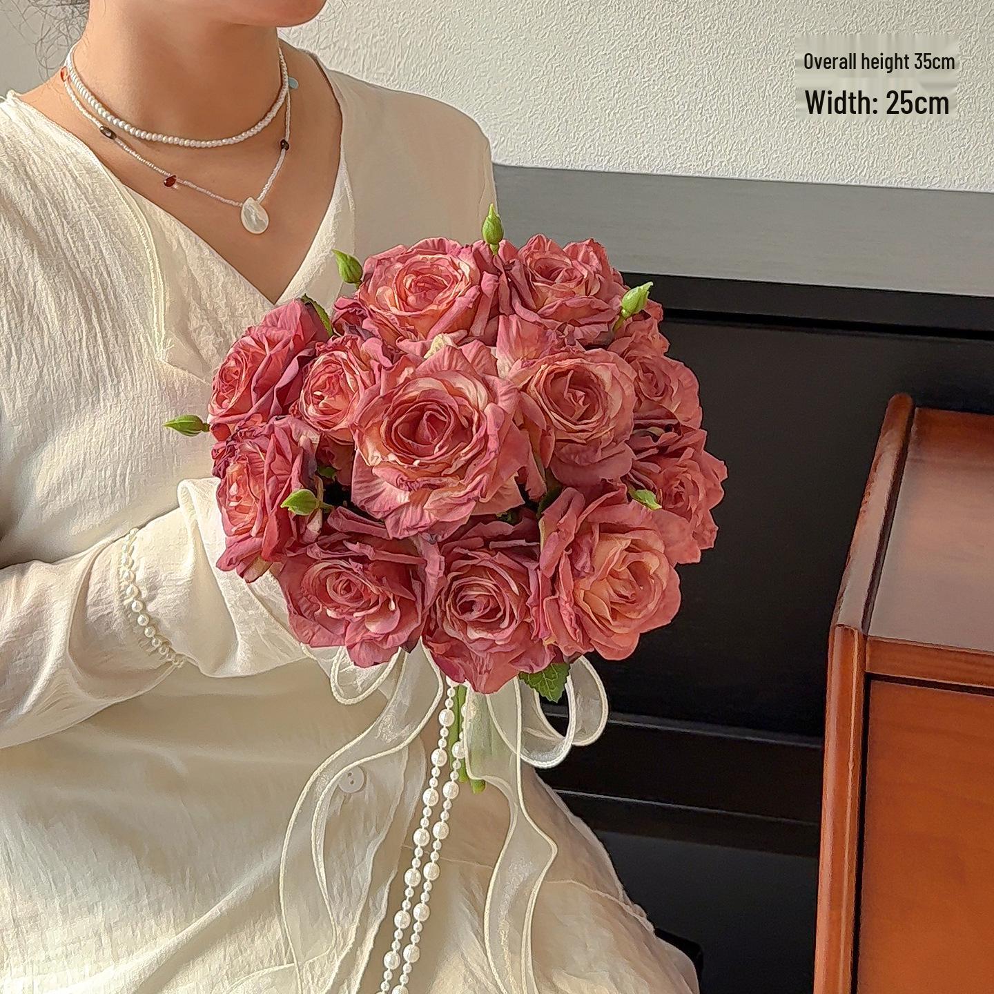Morandi Bridal Bouquet: Artificial Rose Photography Props & Floral Art Decor