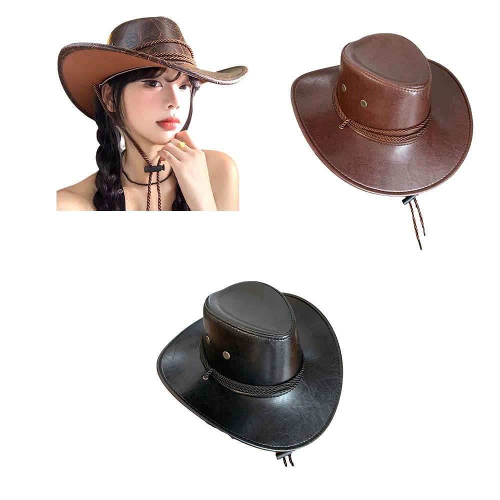 Wide Brim Western Cowboy Hat Ethnic Style Visor Cap Gentleman Knight Hat  Cycling