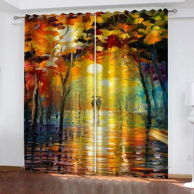 Luxurious Sunset Dazzle Abstract Art Tree Shading Bedchamber Kitchen Winodw Drapes Collection for Livingroom Space 2 Panels Free Shiping