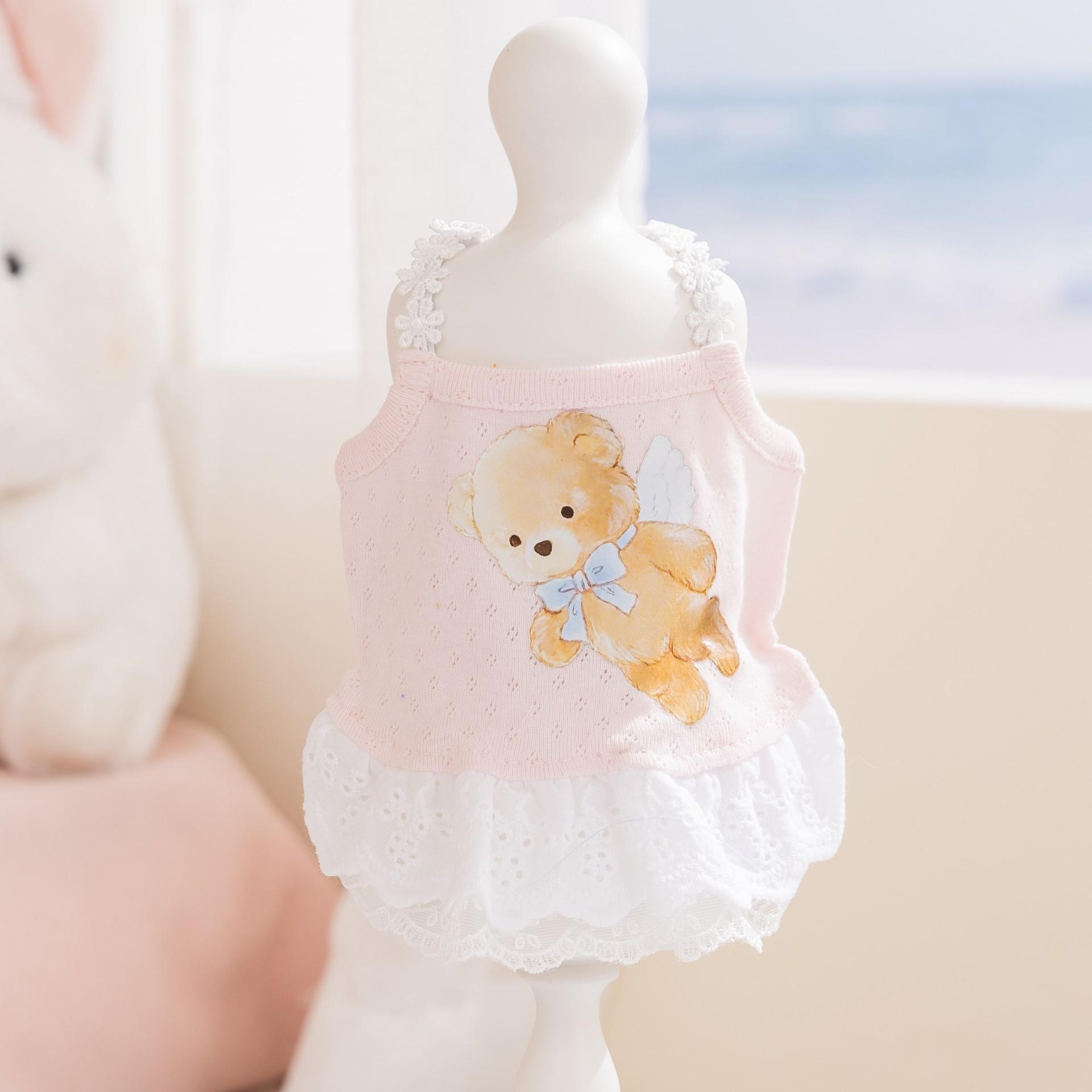 Pet Spring/Summer Lightweight Bear Patterned Lace Bralette Dress Vest Doggy Clothing Pet Clothing XS