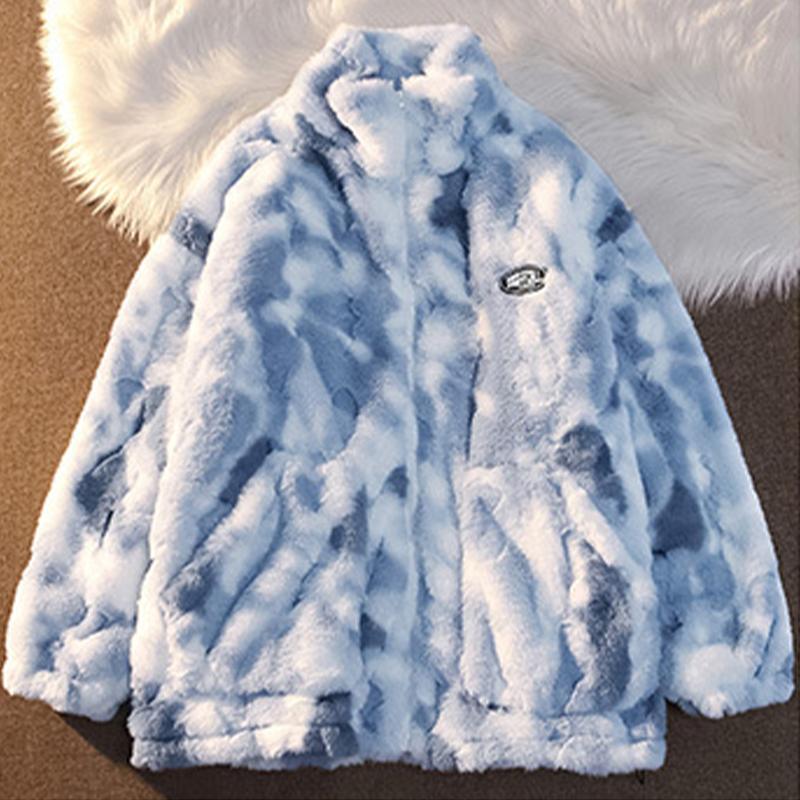 Thick Lambswool Warm Tie-dye Fashionable Loose Jacket for Women