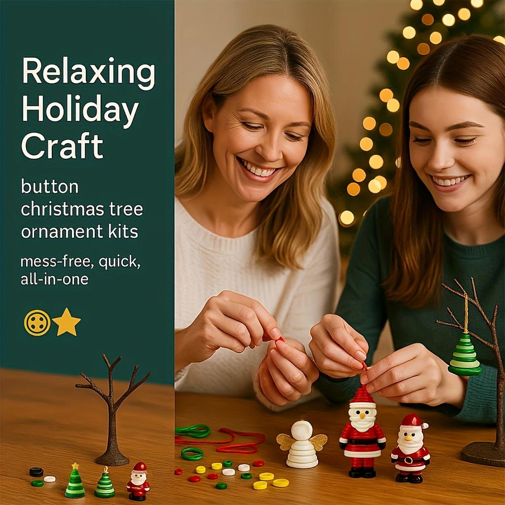 Christmas Button Ornaments,Home Decor-a Complete Snowman And Santa Decoration Making Kit,Featuring Colorful Buttons,Hanging Ring
