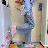 Vintage Woman Jeans Winter Embroidery Pants Baggy Jeans Women