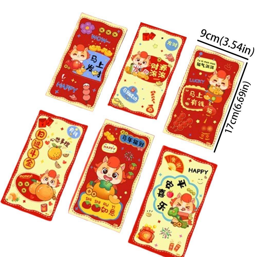 6pcs Cartoon 2026 New Year Red Envelope Chinese Style Lucky Money Pockets  Lunar Year Celebration