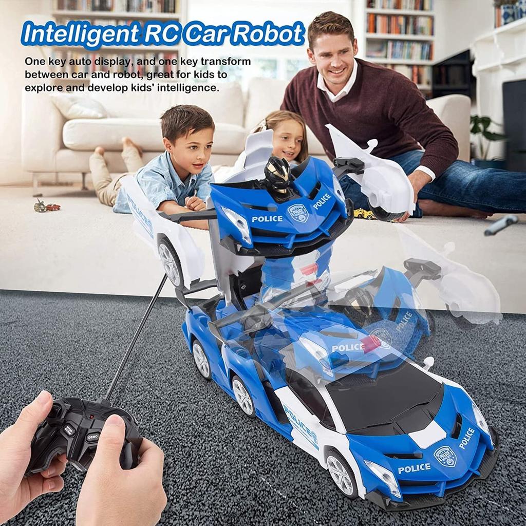 WEECOC. Multifunctional RC Car, Electric RC Car, Toy Car, Transforms Into Robot, High Stability, Shockproof, Kids Toy, Popular Gift (Blue,