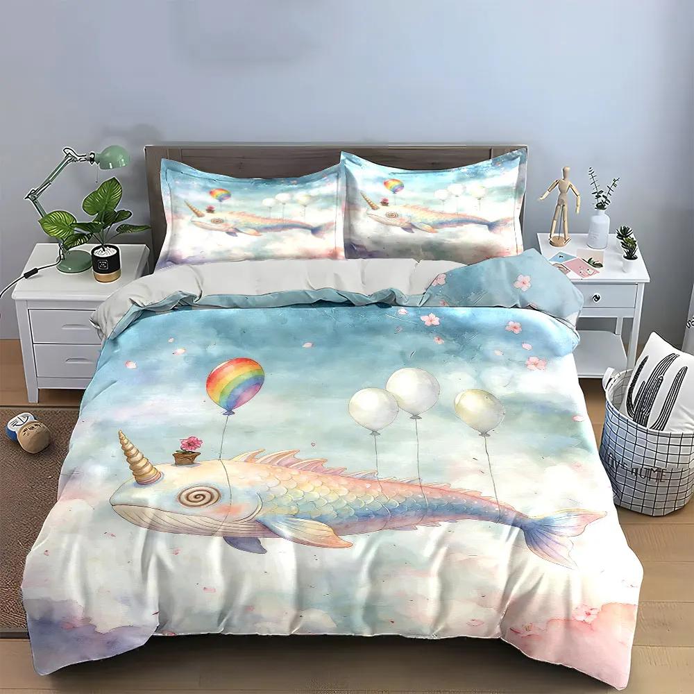 "Fantasy Fish Balloon Decor Set" Soft Comfortable Duvet Cover Bedding Set Included 1*Duvet Cover & 2*Pillowcases Gift